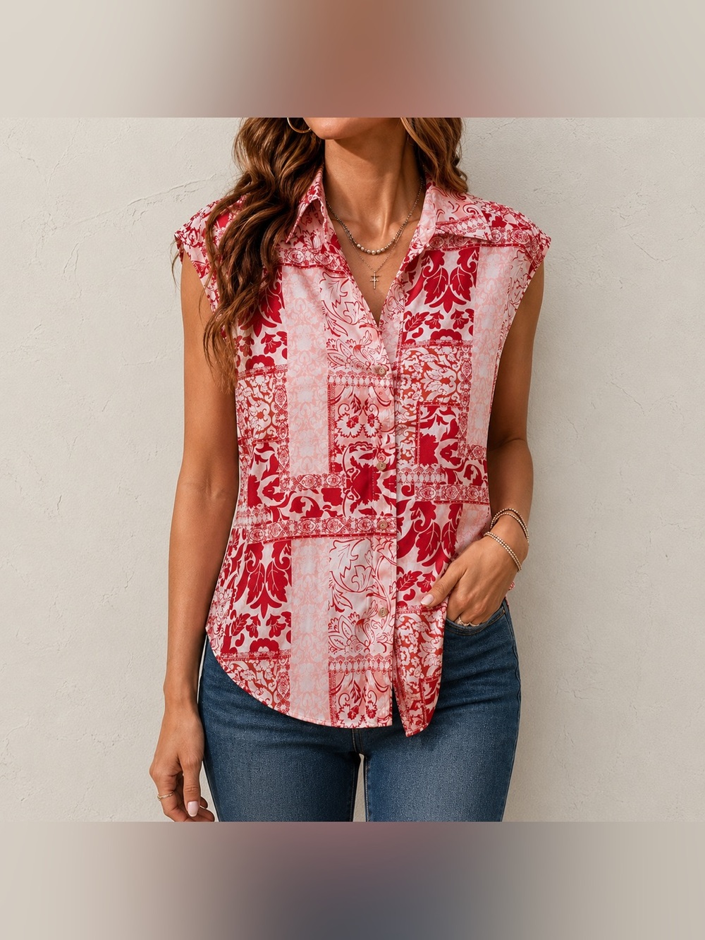 Anthropologie Maison d’Amélie sleeveless top red and white  bandana pattern